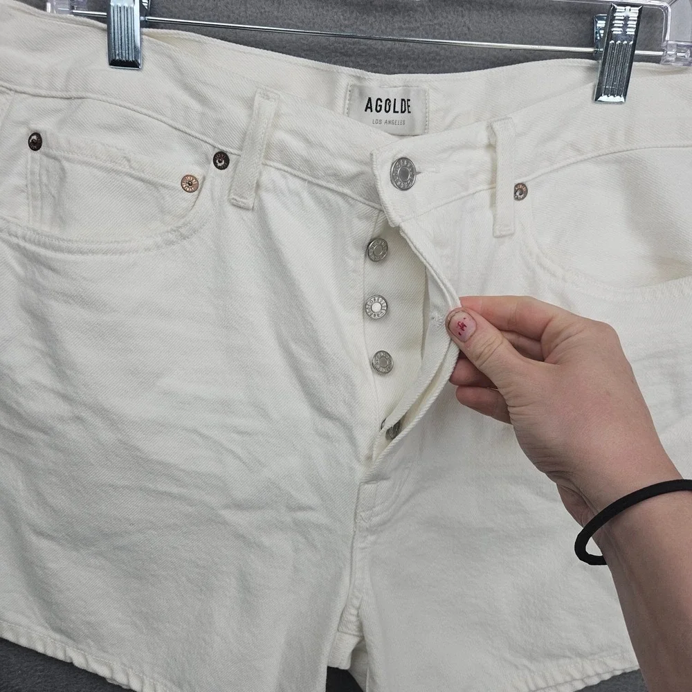 AGOLDE Parker Long White High Rise Organic Cotton Denim Shorts Size 30
